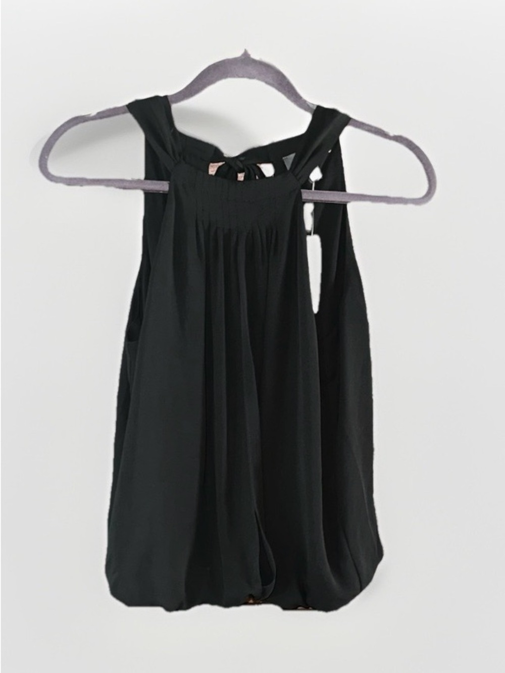 The Limited Black Halter Neck Bubble Hem Sleeveless Blouse Tie Back Small‎ NEW